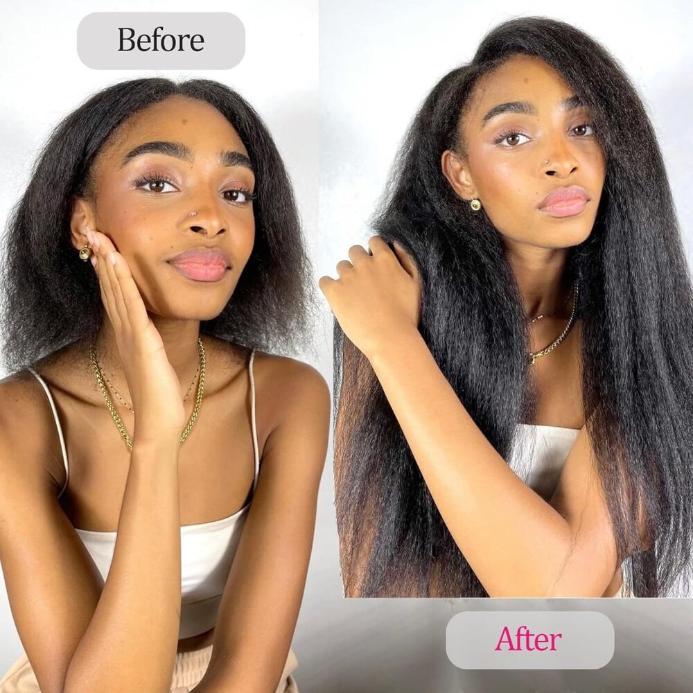 New 8PCS Kinky Straight Clip-in Human Hair Extensions 20" Natural Black Remy - Picture 9 of 9